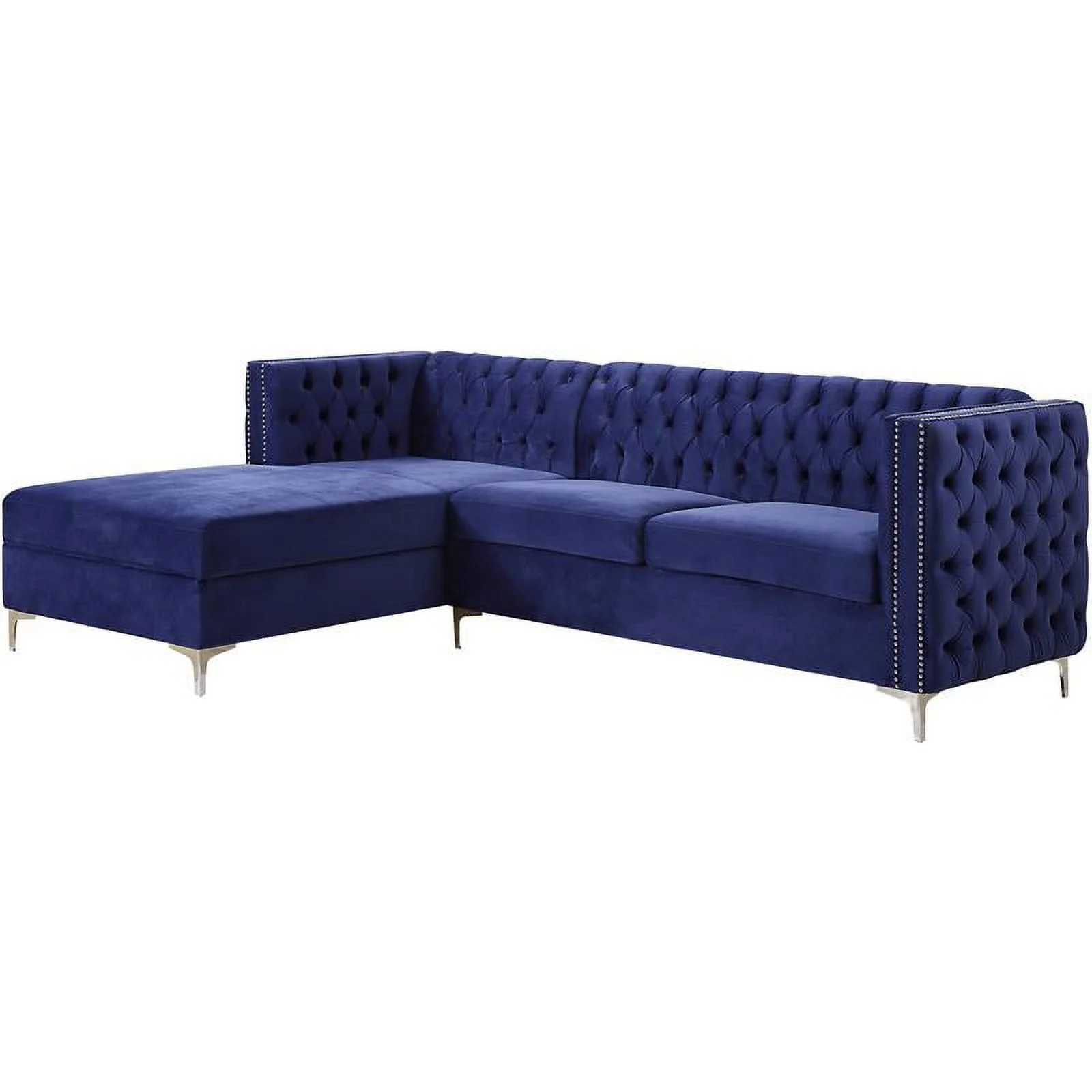 Bowery Hill Contemporary Sectional Sofa in Navy Blue Velvet