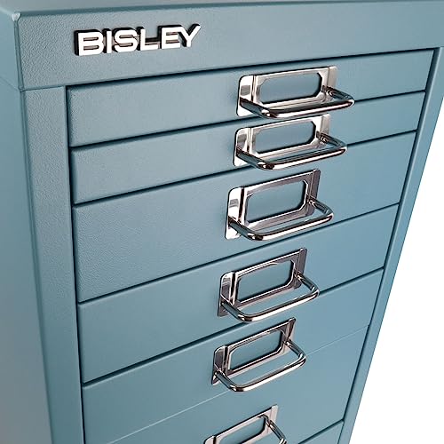 Bisley 10-Drawer Steel MultiDrawer Cabinet - Black, Chrome Pull Handles with Label Holders, Powder-Coated Steel, Removable Drawers, Fits Under Most Desks, Labels Included