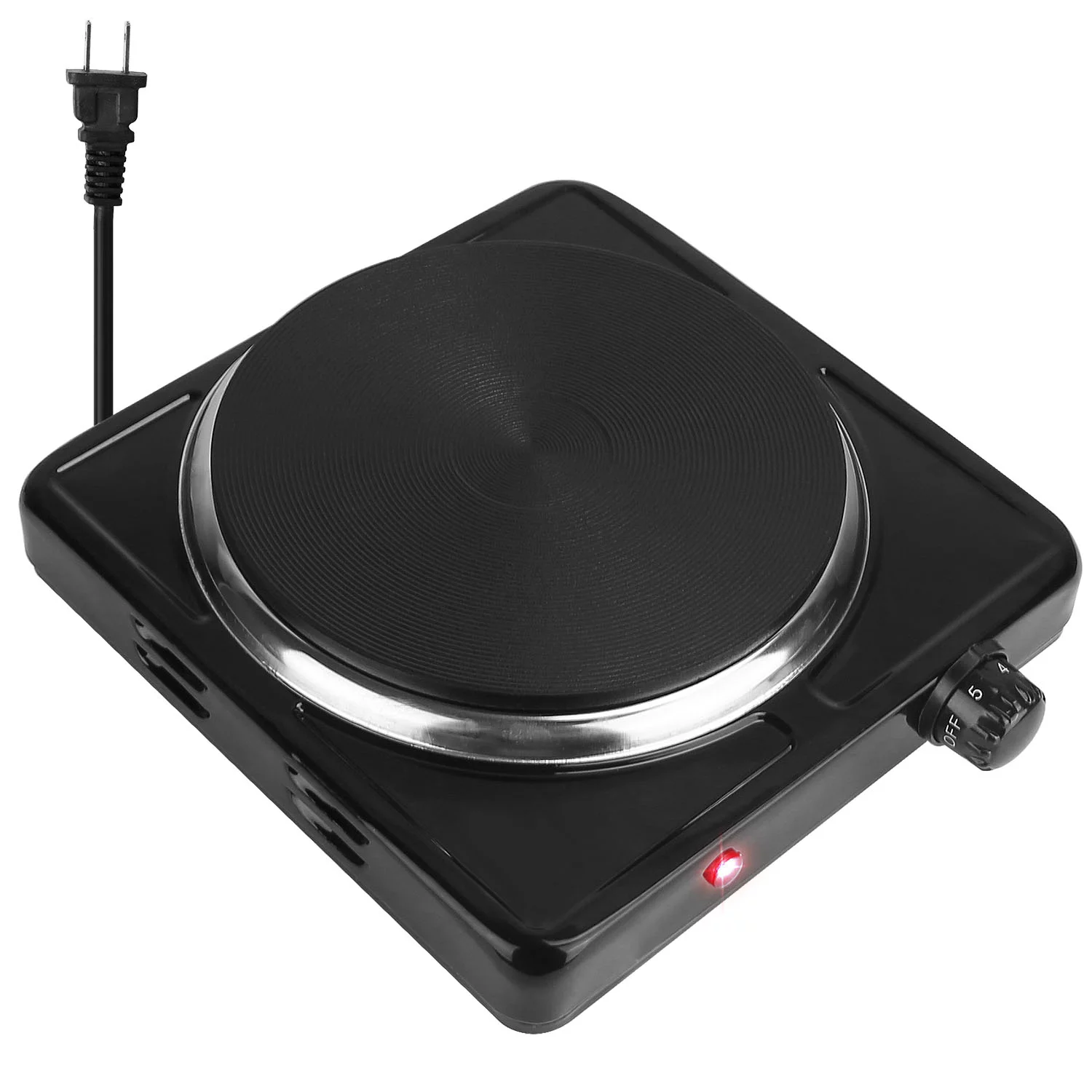 iMounTEK 1500W Electric Single Burner Hot Plates for Cooking with Non Slip Rubber Feet, 5 Power Levels Stainless Steel Hot Plate for Kitchen Camping RV, Black