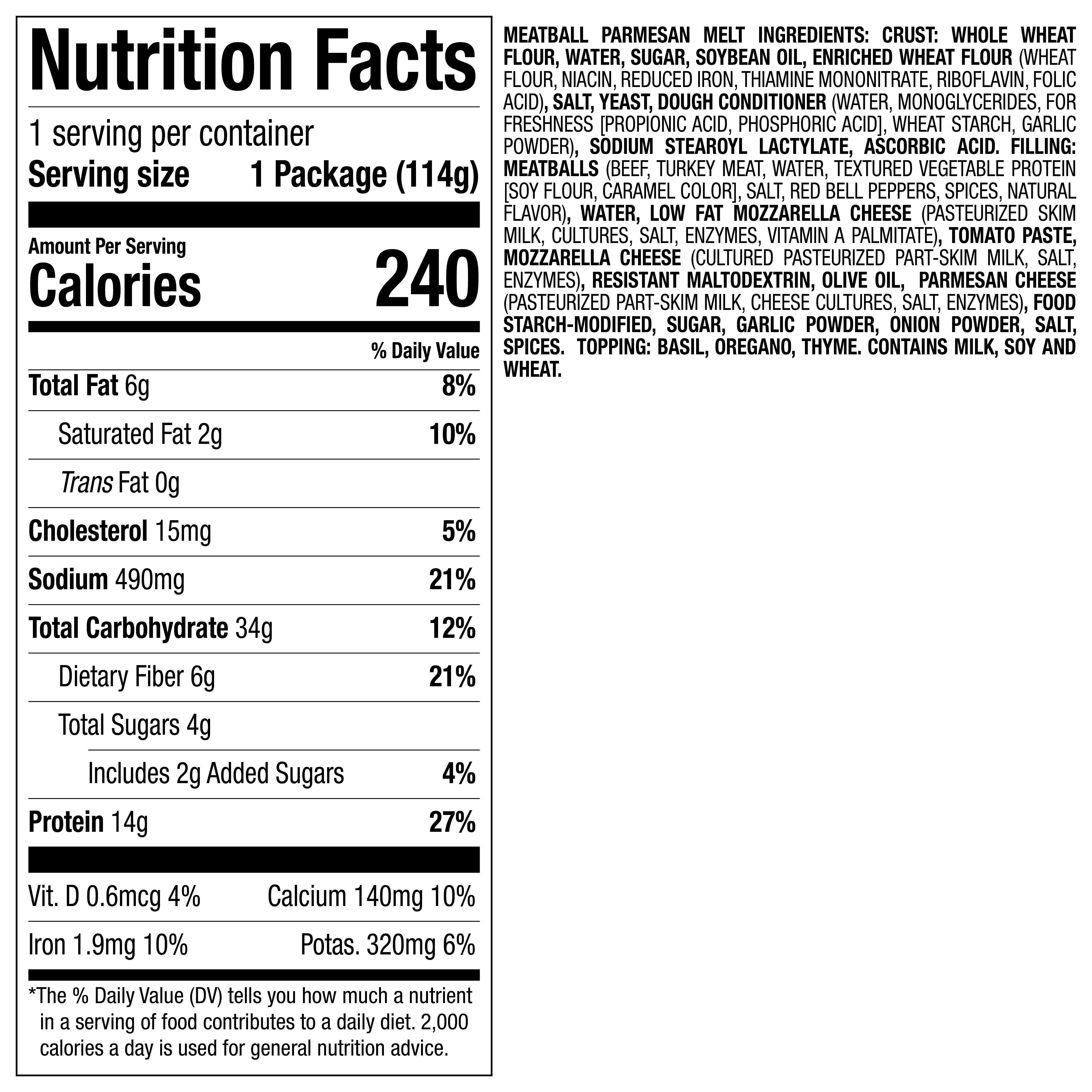 Nutrisystem Meatball Parmesan Lunch Melt, Frozen Packaged Meal, 12 Count