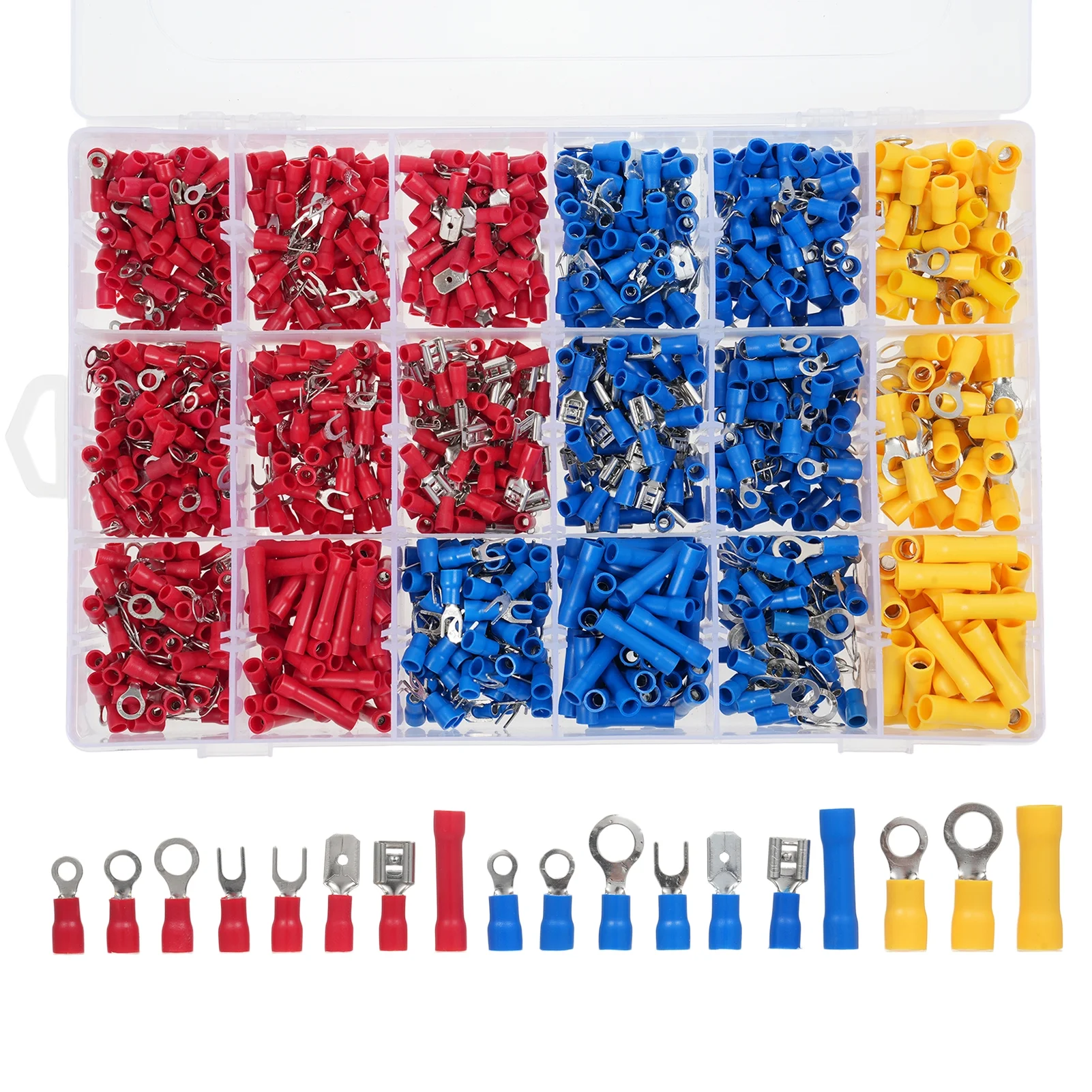 Dcenta Cold Pressure Terminal Set 1200PCS Electrical Wire Connectors with Insulated Crimp Terminals, Mix of Butt Ring Fork Spade Piggy Back Quick Disconnect Assortment