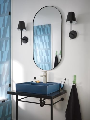 Moen Revyl Matte Black One-Handle Single Hole Modern Bathroom Sink Faucet with Optional Deckplate and Spring Loaded Drain Assembly, 84771BL