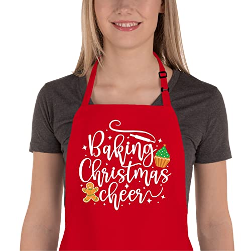 Christmas Baking Apron for Women Men, Holiday Baking Gifts for Bakers, Red Xmas Kitchen Cooking Aprons with 2 Pockets, Cute Christmas Aprons Gift for Mom Wife Girlfriend - Baking Christmas Cheer