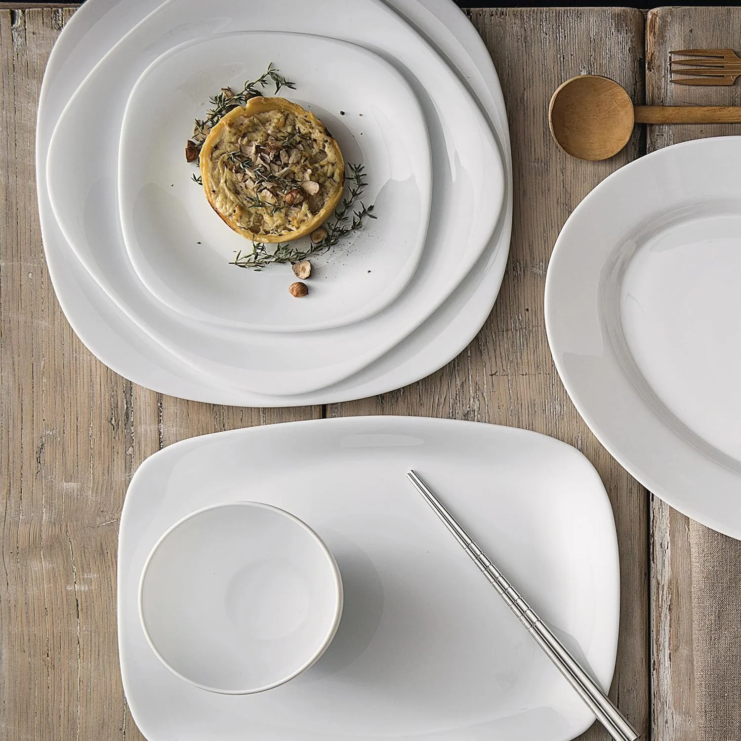 Parma Set Of 6 Appetizer, Salad And Dessert Plates, 7.75 Inch Tempered Opal Glass, Clean White, & Curved Design, Dishwasher Safe, Made In Spain.