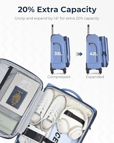 BAGSMART Carry-On Luggage Airline Approved, 20 inch Expandable Suitcase with Duffel bag, Softside Lightweight Suitcases with Spinner Wheels, Durable Travel Luggage, Carry-On Gray