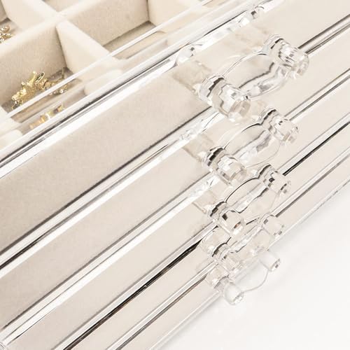 5 Drawers Clear Jewelry Box for Women and Girls, Acrylic Earring Holder Organizer Ring Holder Display Storage, Warm White