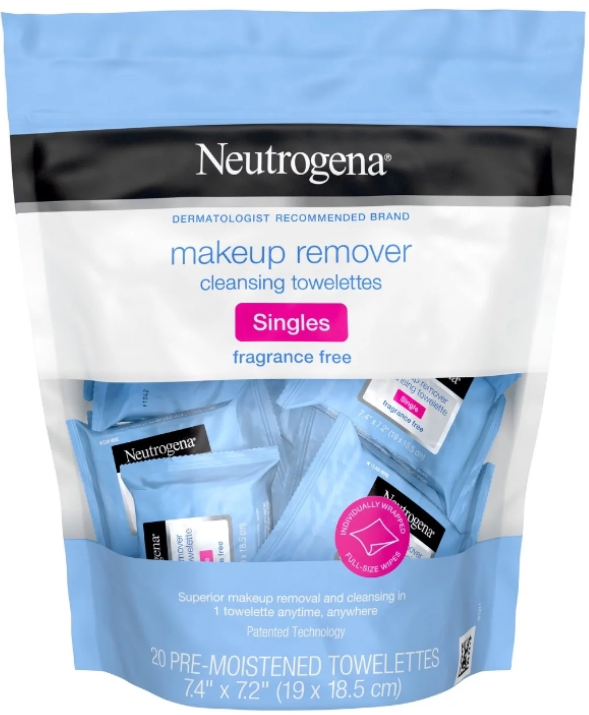 Neutrogena Fragrance-Free Makeup Remover Cleansing Towelette Singles, Individually-Wrapped Daily Face Wipes 20 ct (Pack of 3)