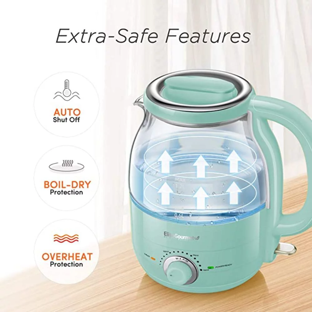 Elite Gourmet 1.2L Adjustable Temperature Electric Glass Kettle (Mint)