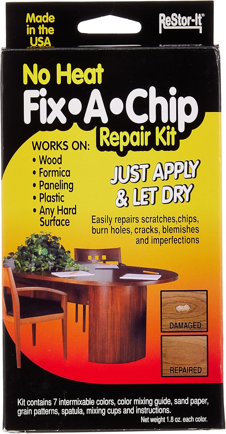 Master Manufacturing Restor-It Fix A Chip Kit, Filler, & Patch Materials to Repair A Laminate Countertop, Wall, White Desk Or Wood Furniture, Office Supplies, 7 Paints, Multicolor