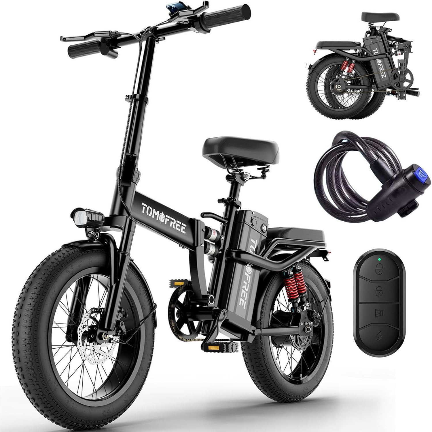 Tomofree Folding Electric Bike for Adults 30MPH 1200W EBike, 48V 20AH Removable Battery for Electric Bicycles, 40Miles Max Range, 10 Shock Absorbers, 16'' Tire Foldable E-Bike, City Commuter