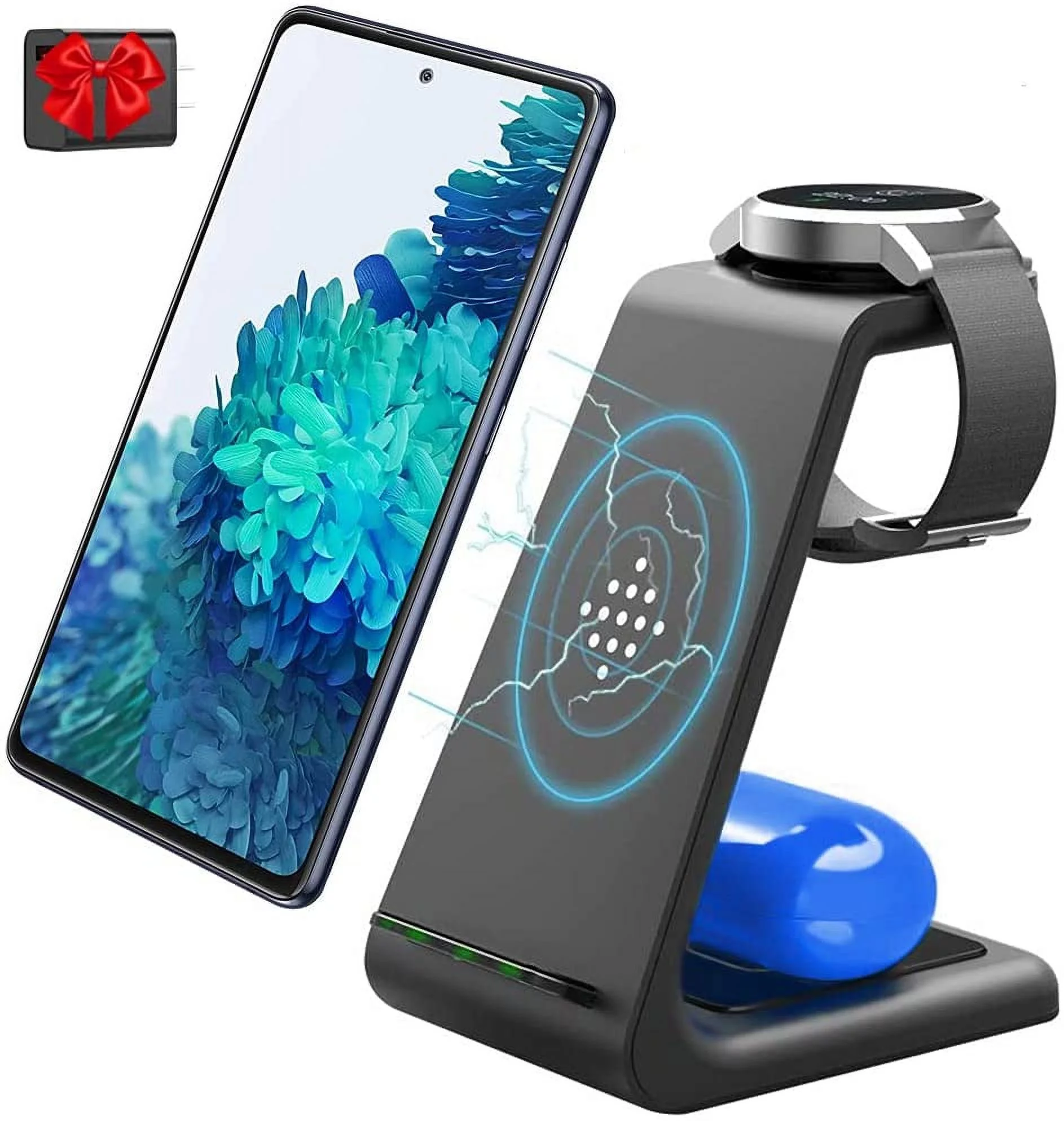 SHARE SUNSHINE Wireless Charger for Samsung Galaxy Phone Watch Buds, 3 in 1 Fast Qi Charger Stand for Galaxy Watch 3, Active2, Gear S3/S2/Fit, Samsung S21/S21 ultra/S20/S10/S7/Z Flip/Z