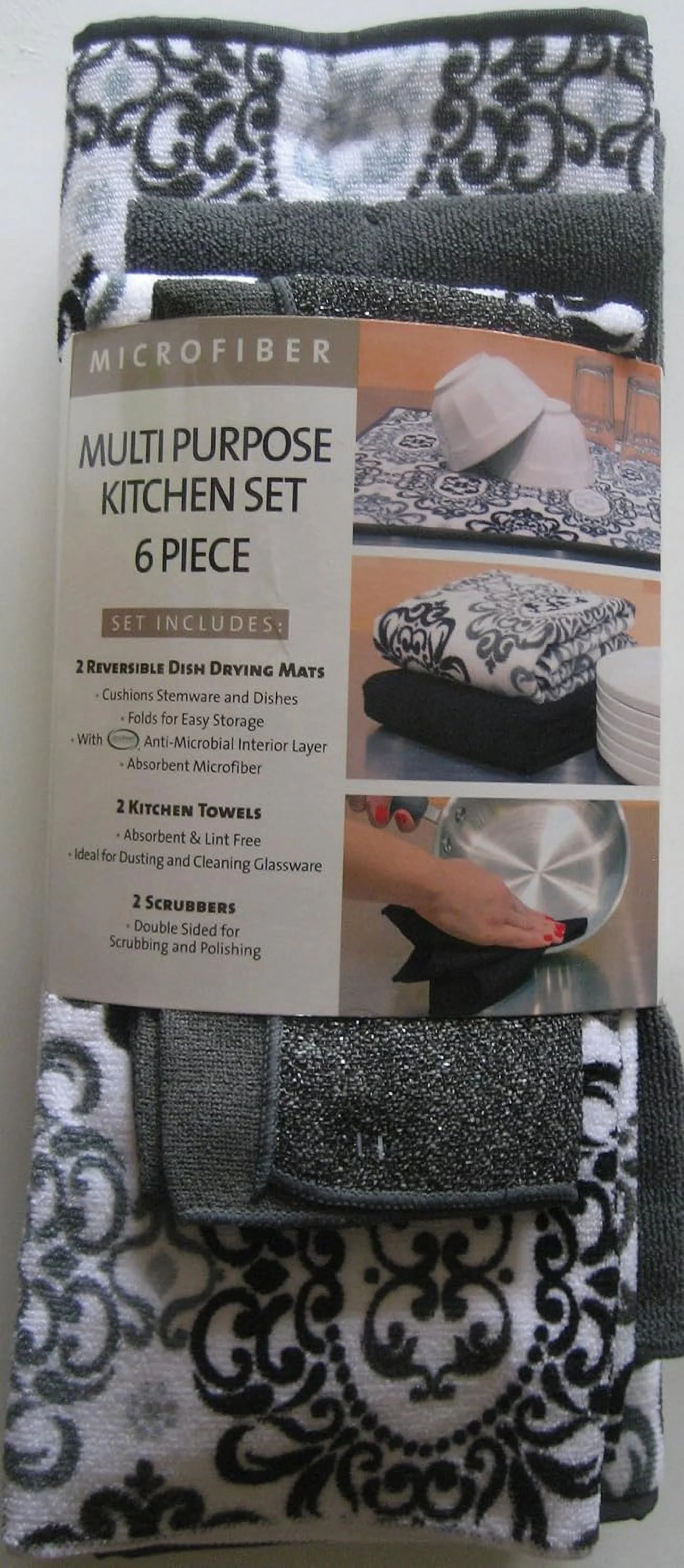 Microfiber Multi Pupose Kitchen Set 6 Piece (Gray, Black & White)