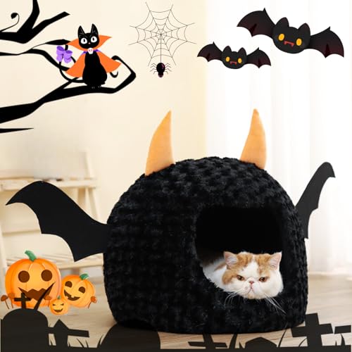Funny Cat Bed Halloween Large Cat Cave Nest Warm Cute Kitten Bed Mattress Cartoon Ultra Soft Plush Removable Cushion
