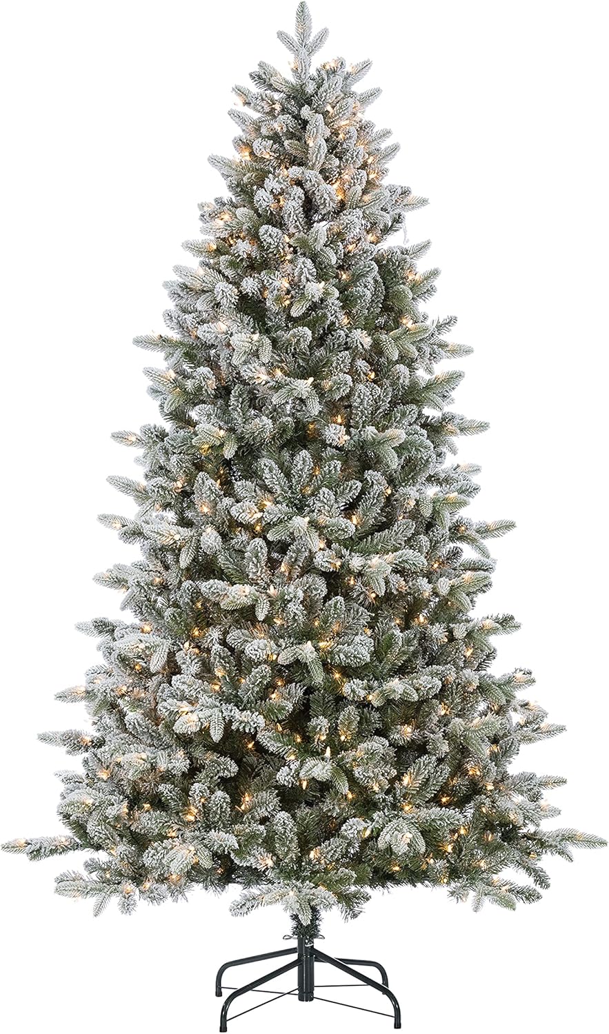 7.5-Foot Flocked Natural Cut Swiss Mountain Fir with 800 Clear Lights
