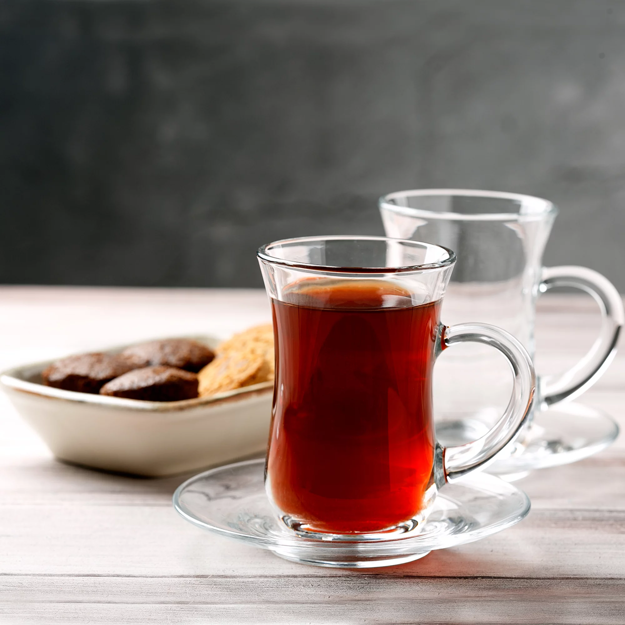 Crystalia Small Turkish Tea Set, Clear Glass Cups with Handle, 6 Cups&6 Saucers, 3.2 oz