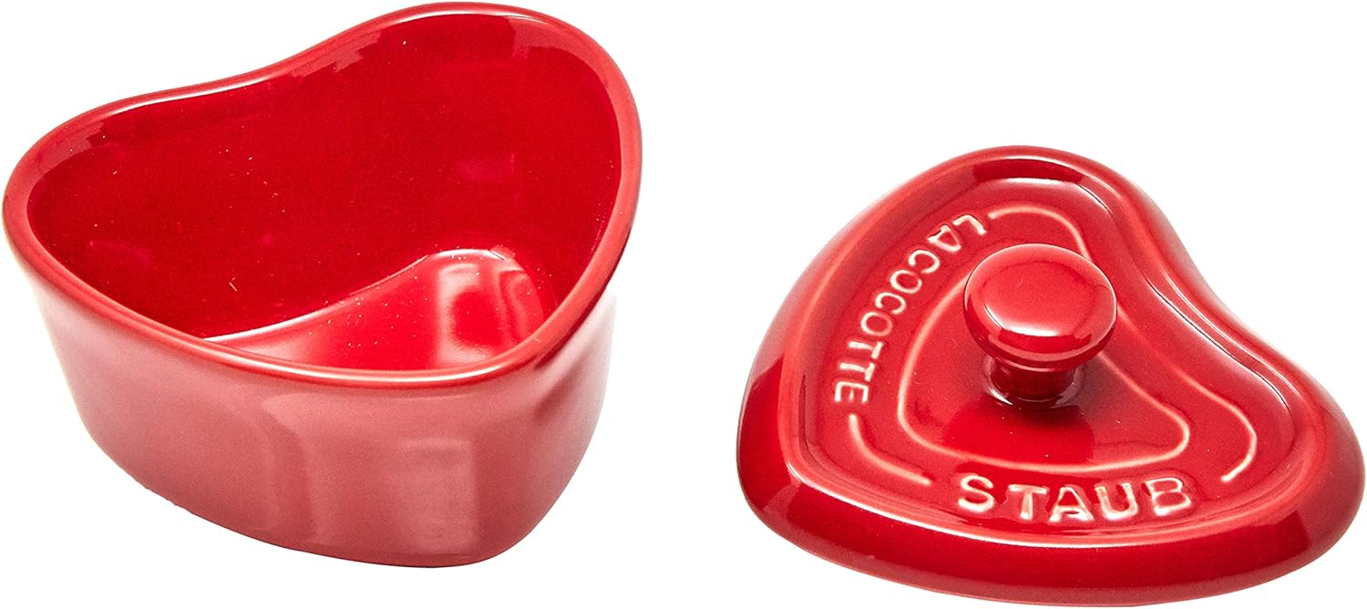 Staub Mini Ceramic Heart Cocotte with Lid, Cherry Red