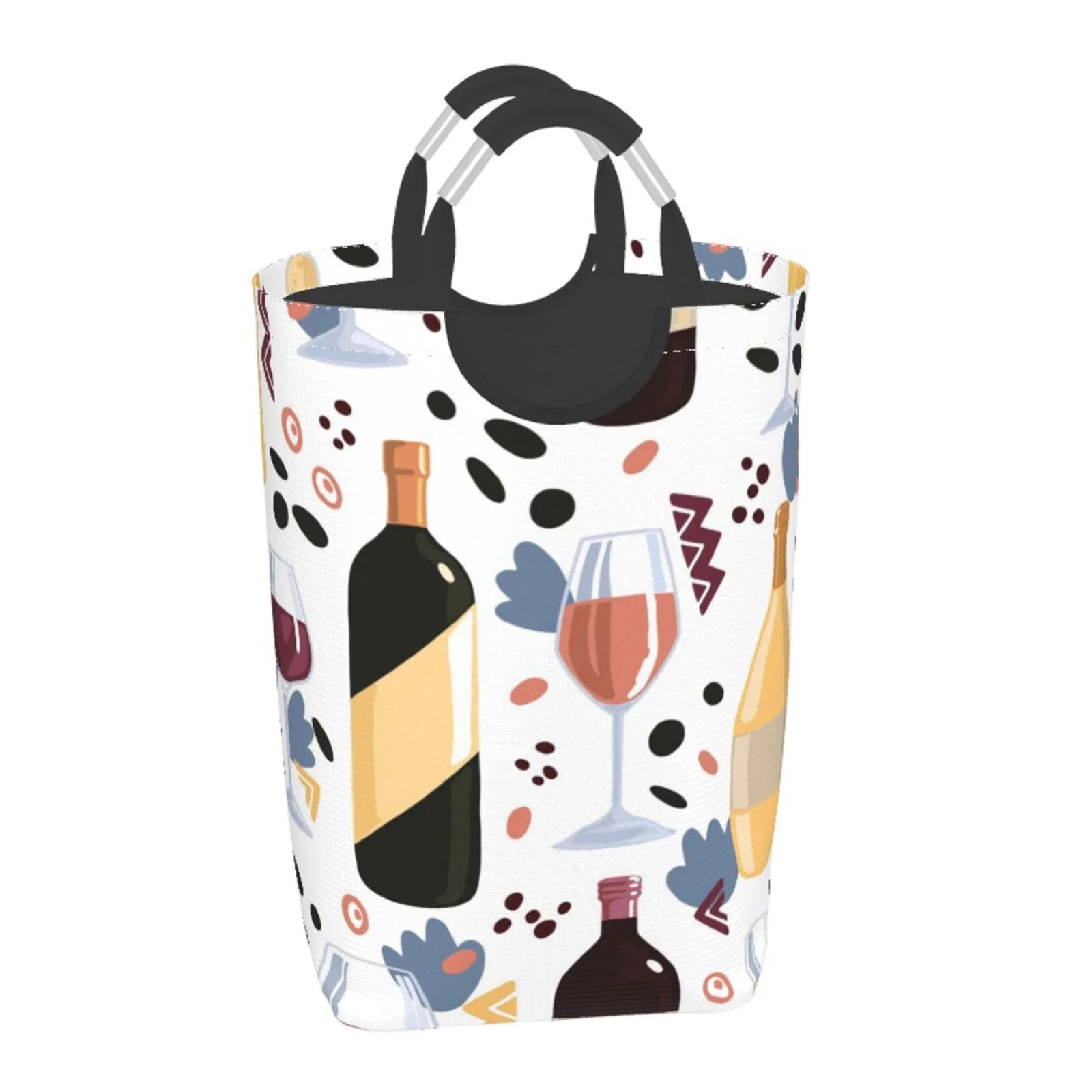 KLL Wine Bottles Glasses Laundry Hamper,Large Canvas Fabric Lightweight Storage Basket Toy Organizer Dirty Clothes Collapsible Waterproof