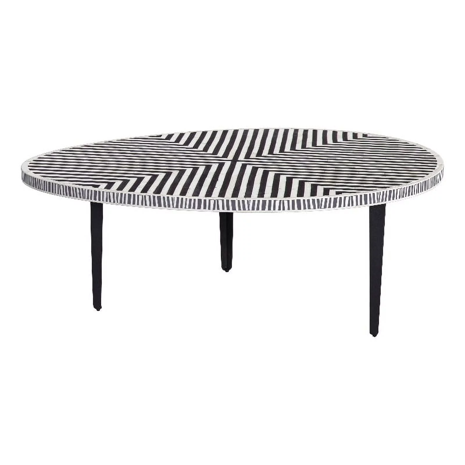 Ewing Round Cocktail Table in Black Iron Resin and Bone