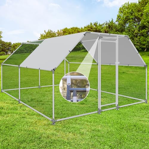 Large Metal Chicken Coop Walk-in Poultry Cage with Water-Resident and Anti-UV Cover Duck Rabbit Cat House Outdoor Chicken Run Pen with Flat Roof Cage