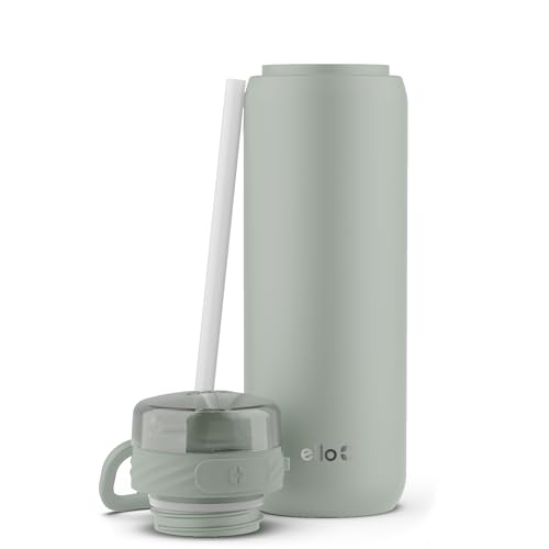 Ello Cooper 32oz Stainless Steel Water Bottle with Straw and Carry Handle, Double Walled and Vacuum Insulated Metal, Leak Proof Locking Lid with Soft Silicone Spout, Reusable, BPA Free, Yucca