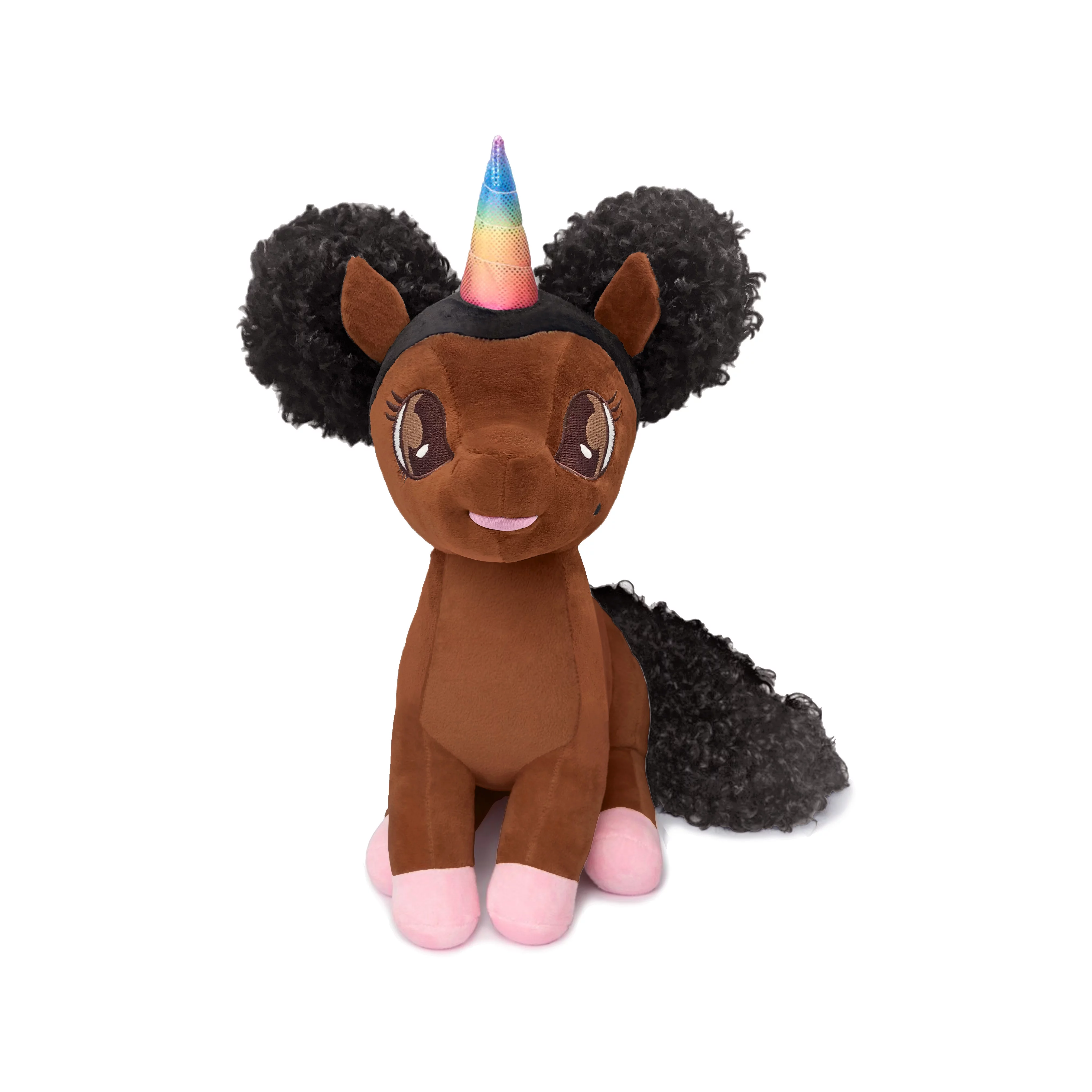 Chloe, Black Unicorn Plush Toy with Brown Eyes- 15 inch
