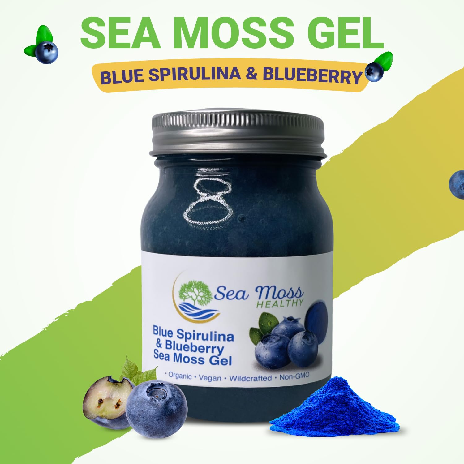 Sea Moss Gel - Wild Harvested Authentic Non-GMO, Vegan, Keto, Paleo, Raw, All Natural, No Preservatives, Add to Smoothies, Soups, and More (Blue Spirulina Blueberry, 16 oz)