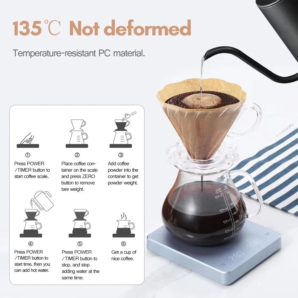 Dazzduo Electronic Weigher,Coffee Scale Scale Built-in Battery Kitchen Scale Kitchen Scale Pour Pour Over Drip Scale Pour Over Precision Kitchen Scale Espresso Scale Built-in Scale LED Screen Scale