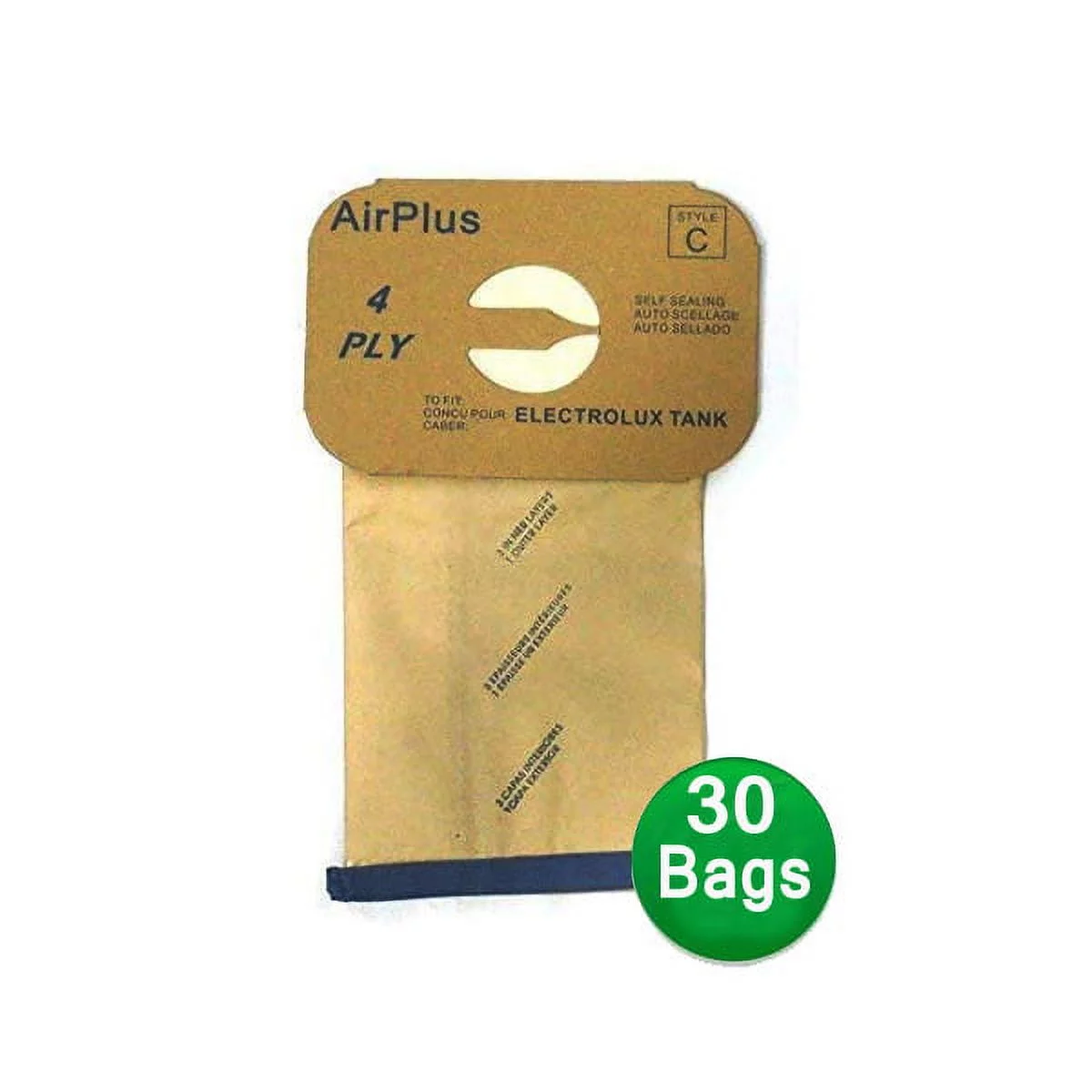 30 Bags for Electrolux Canister Vacuum Style C, 4 Ply # 805FPC
