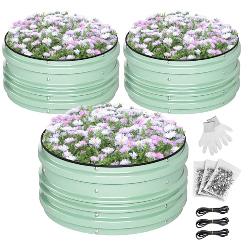 WORKPRO 3Pcs 2x2x1ft Galvanized Raised Garden Bed Set, Rust & Corrosion Protection, Easy Assembly, Safe Edge, Ideal for Vegetables & Flowers, Green