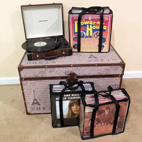 Evelots Vinyl Record Storage Cases - 6 Pack - Hold Up to 216 LP Albums - See Thru Clear PVC Moving Bags - No Dust, Moisture, Scratches - Carry All Your Favorite Records Safely - Two Way Zipper Closure