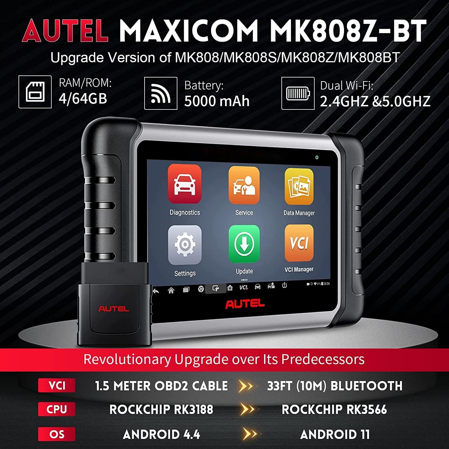 Autel Scanner MaxiCOM MK808Z-BT with Non-OBDII Adapter Kit, 2023 New Bidirectional Scanner, Upgrade of MaxiCheck MX808 MK808 MK808S MK808BT, 28+ Service, Active Test, All System OBD2 Diagnostic Tool