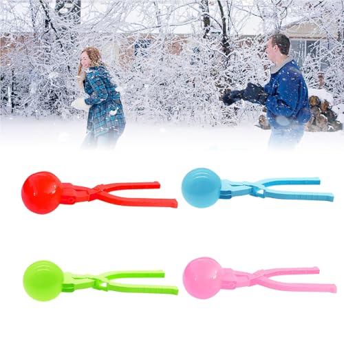 4 PCS/Set Snowball Maker Clips, Round Plastic Snowball Shaper Molds Clamp for Winter, Outdoor Snow Ball Fights Game Tool for Kids Adults Family Couple Friend Outside Snow Games (4-Color)