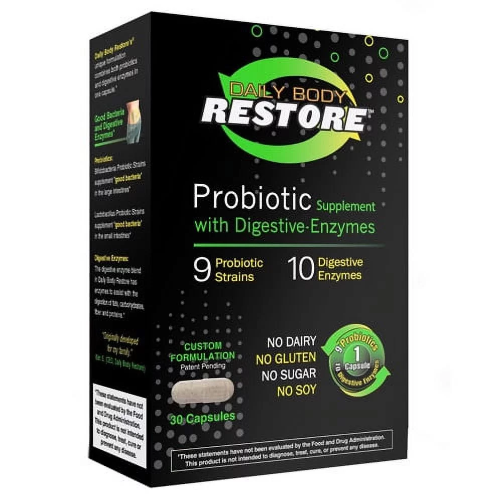 Daily Body Restore Probiotic With Digestive Enzymes Capsules - 30 Ea, 2 Pack