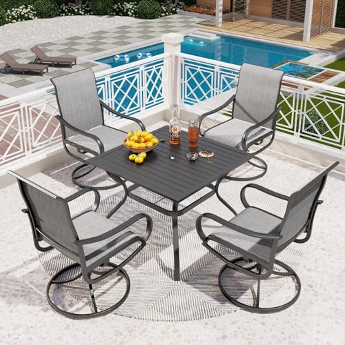 PHI VILLA 5 PCS Outdoor Patio Dining Set with Swivel Dining Chairs (Blue) and 37