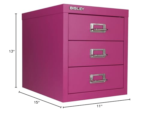 Bisley 10-Drawer Steel MultiDrawer Cabinet - Black, Chrome Pull Handles with Label Holders, Powder-Coated Steel, Removable Drawers, Fits Under Most Desks, Labels Included