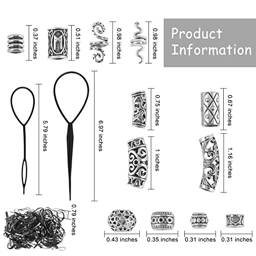 BEEFLYING 326 Pieces Viking Beard Beads Tibetan Style Alloy Beads Norse Hair Tube Loose Beads Antique Silver Hair Coil Cuffs for DIY Jewelry Making Hair Decoration