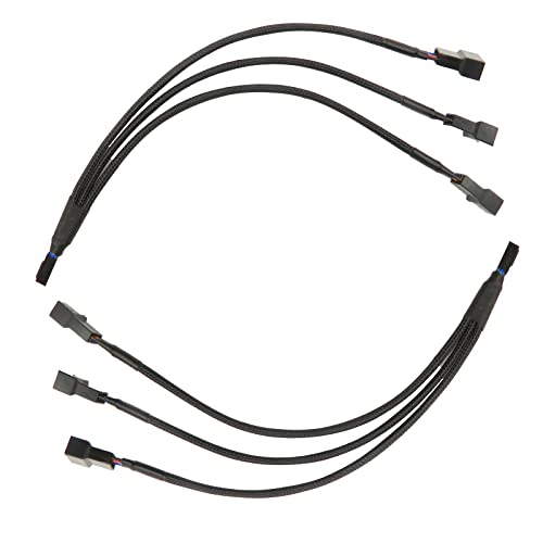2pcs 4 Pin PWM Fan Splitter Cable, Black Sleeved Case Fan Braided Adapter Cable 1 to 3 Converter Y Splitter for Computer PC CPU Cooling Fan ATX Case 4-Pin/3-Pin Extension Power Cable 10 Inches