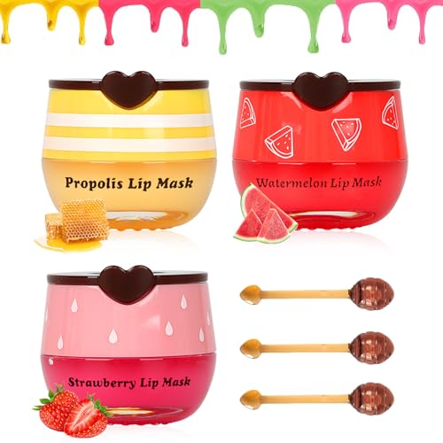 6 PCS Bee Lip Balm Mask Honey Pot, Honey Lip Balm Bulk, Moisturizing Lip Sleep Masks Hydrating Prevention Dry and Crack Lip Scrubs, Propolis Lip Mask Overnight Reduce Lip Lines
