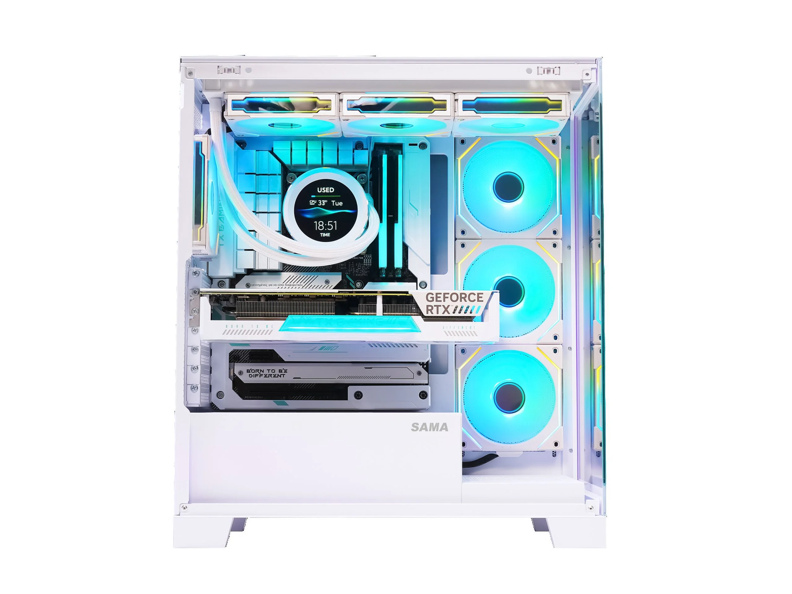 Sama Neview 2351 White Dual USB3.0 and Type C Tempered Glass ATX Mid Tower Gaming Computer Case w/ 4 x 120mm ARGB Fans (3 x MB Side, 1 x Rear) Pre-Installed