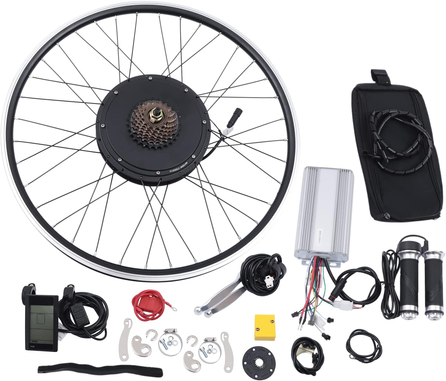 Brushless and Gearless 205 Series Wheel Motor Electric Bicycle Conversion Kit,Low Noise 5 Speed Gears,Ebike Rear Motor Wheel LCD Display,Rear Hub