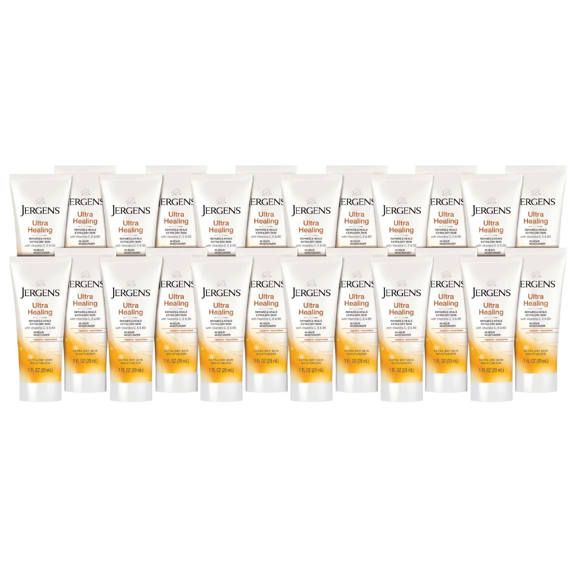 Jergens Ultra Healing Dry Skin Moisturizer, Travel Size Body And Hand Lotion, For Extra Dry Skin, Use After Washing Hands, Hydralucence Blend, Vitamins C, E, B5, 1 Fl Oz (Pack Of 24)