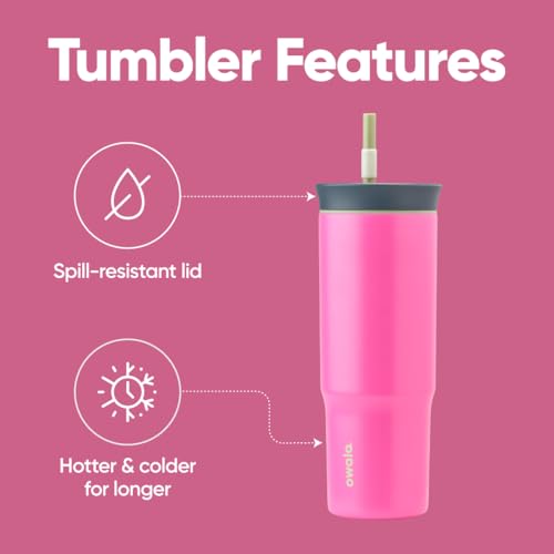 Owala Stainless Steel Triple Layer Insulated Travel Tumbler with Spill Resistant Lid, Straw, and Carry Handle, BPA Free, 40 oz, Dusty Pink (Yoga Rose)