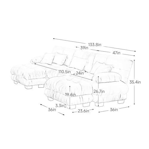 Modern Modular Sectional Sofa Couch with 2 Ottomans, Luxury Oversized U Shaped Cloud Couch for Living Room, Elegant Chenille Deep Seat Modular Sectional Sofa with Convertible Footrest, White