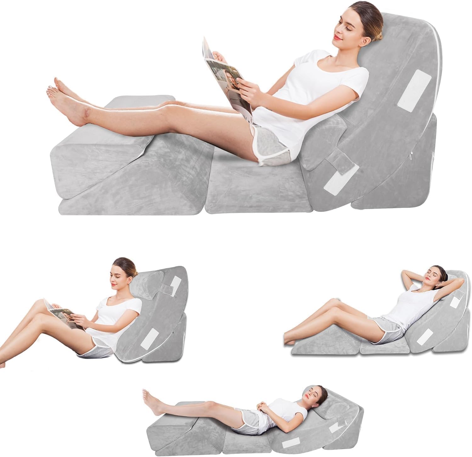 Orthopedic Bed Wedge Pillow Set - 6 Piece Foam Support System for Post-Surgery Recovery and Pain Relief: Neck, Leg, and Back Support for Sleeping, Acid Reflux, GERD - Adjustable and Comfortable