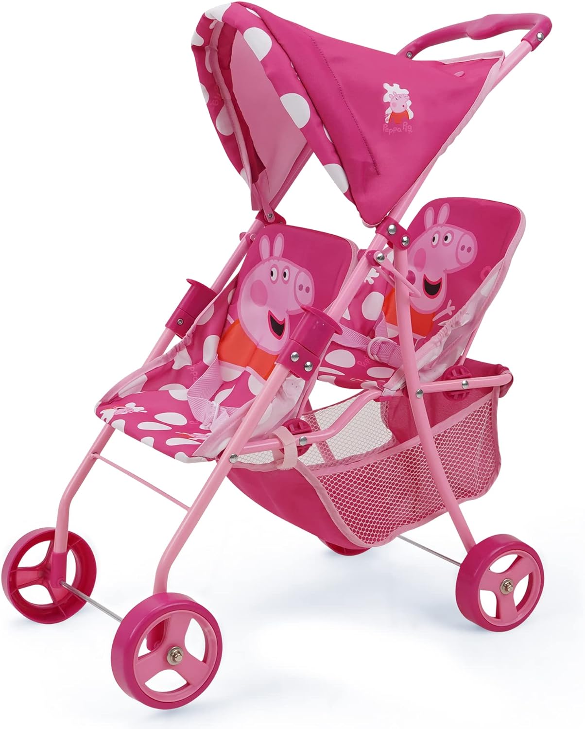 Peppa Pig: Doll Twin Stroller - Pink & White Dots - Fits Dolls Up To 24