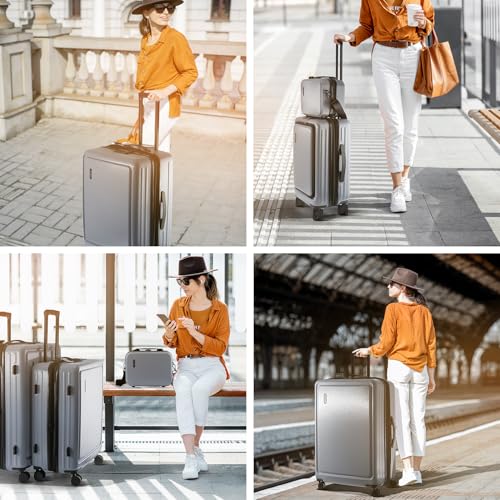 22 Inch Carry On Luggage 22x14x9 Airline Approved, Carry On Suitcase with Wheels, Hard-shell Carry-on Luggage, Durable Luggage Carry-On, Black Small Suitcase with Cosmetic Case