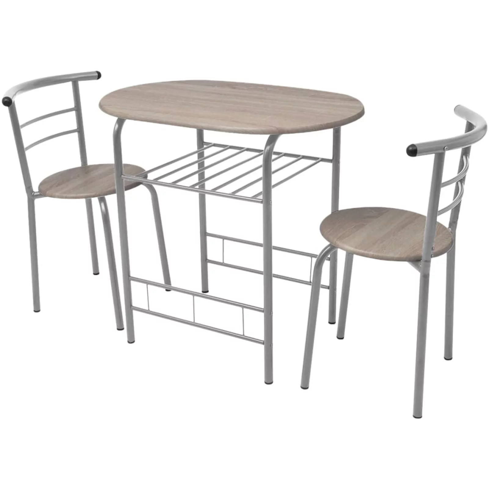 Anself 3 Piece Bar Set MDF Breakfast Table with 2 Stool Chairs Dinner Set Iron Frame for Dining Room, Kitchen, Bar, Cafe, Home Furniture