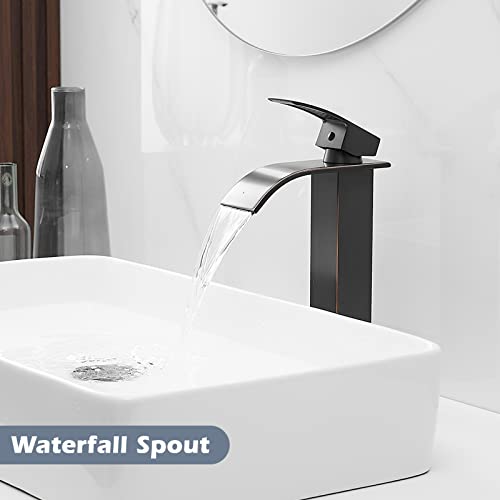 BWE Vessel Sink Faucet Modern Waterfall Chrome Single Hole Bathroom Faucet Single Handle with Pop up Drain Without Overflow Assembly Vanity Basin Bath Sink Faucets Mixer Tap