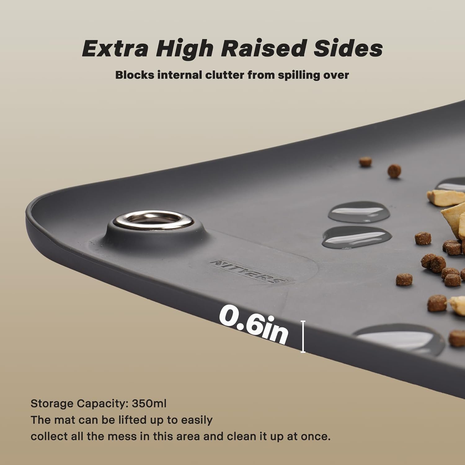 Dog & Cat Food Water Mat with Pocket, Waterproof Silicone Pet Feeding Mat for Bowls, Automatic Feeders, Water Fountains