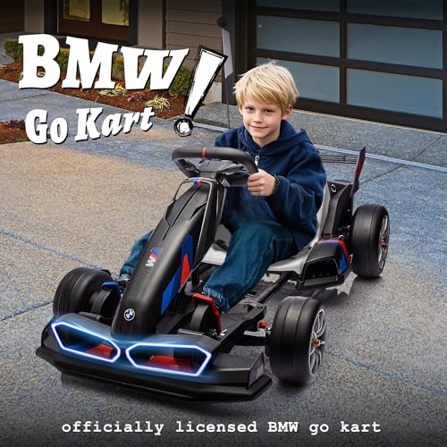 FORESEE 36V Licensed BMW Kids Electric Go Kart, Battery Powered Drift Kart w/Adjustable Seat, Ride On Toy for Big Kids Ages 6+, 8.6MPH Racing Go Cart w/600W Motor, LED Lights & Safety Belt, Black